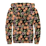 Apricot And Flower Pattern Print Sherpa Lined Zip Up Hoodie
