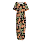 Apricot And Flower Pattern Print Short Sleeve Long Nightdress