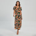 Apricot And Flower Pattern Print Short Sleeve Maxi Dress