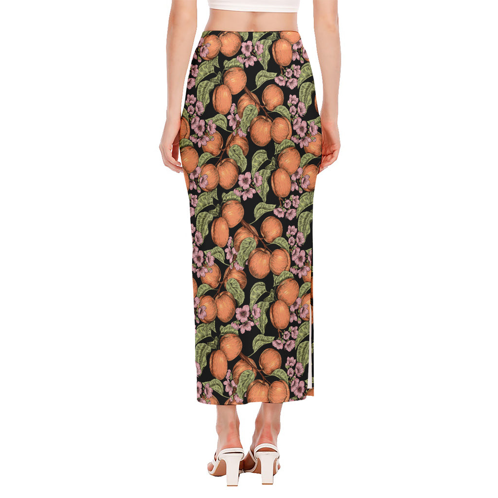Apricot And Flower Pattern Print Side Slit Maxi Skirt