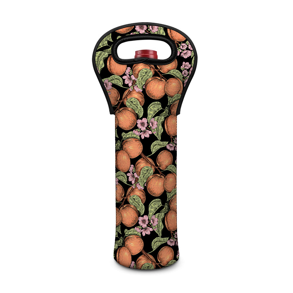 Apricot And Flower Pattern Print Single Neoprene Wine Tote