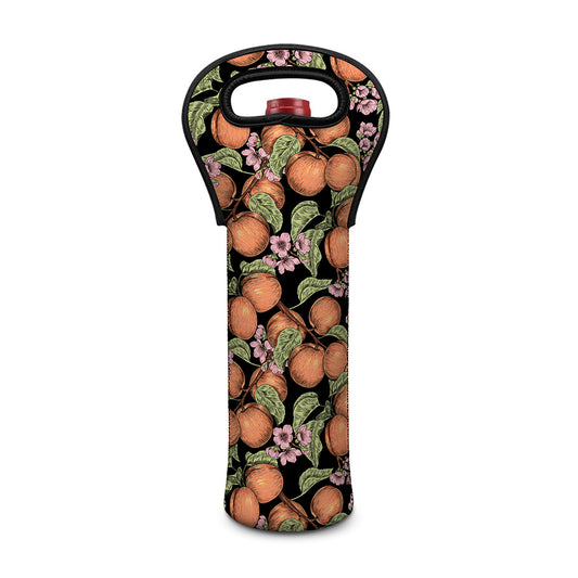 Apricot And Flower Pattern Print Single Neoprene Wine Tote