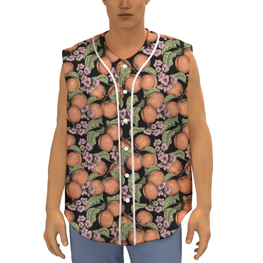 Apricot And Flower Pattern Print Sleeveless Baseball Jersey