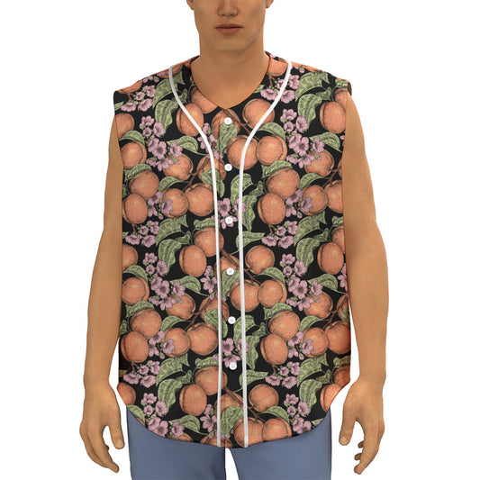 Apricot And Flower Pattern Print Sleeveless Baseball Jersey