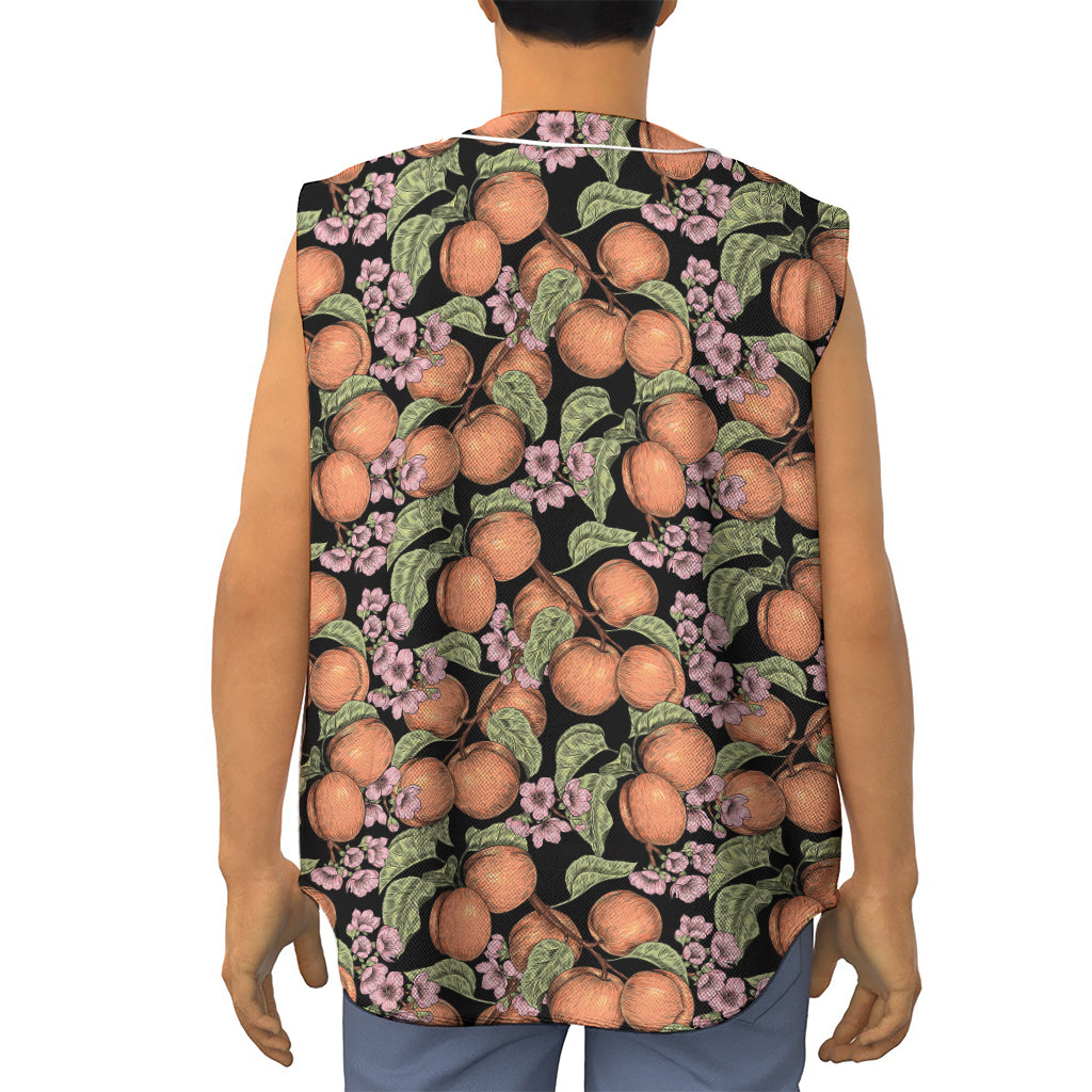 Apricot And Flower Pattern Print Sleeveless Baseball Jersey