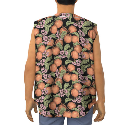 Apricot And Flower Pattern Print Sleeveless Baseball Jersey
