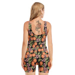 Apricot And Flower Pattern Print Sleeveless One Piece Swimsuit