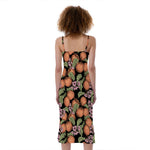Apricot And Flower Pattern Print Slim Fit Midi Cami Dress