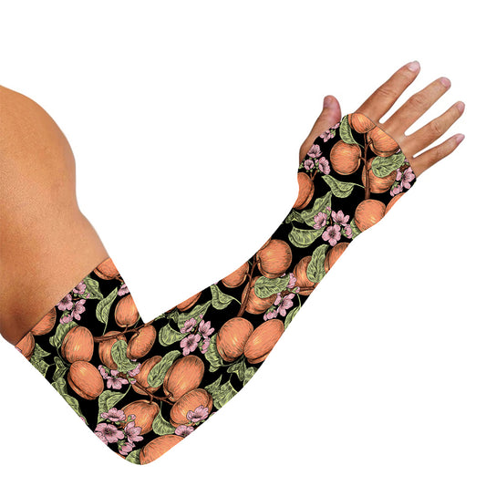 Apricot And Flower Pattern Print Sun Protection Arm Sleeves