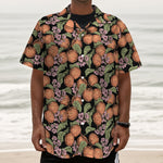 Apricot And Flower Pattern Print Textured Short Sleeve Shirt