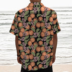 Apricot And Flower Pattern Print Textured Short Sleeve Shirt