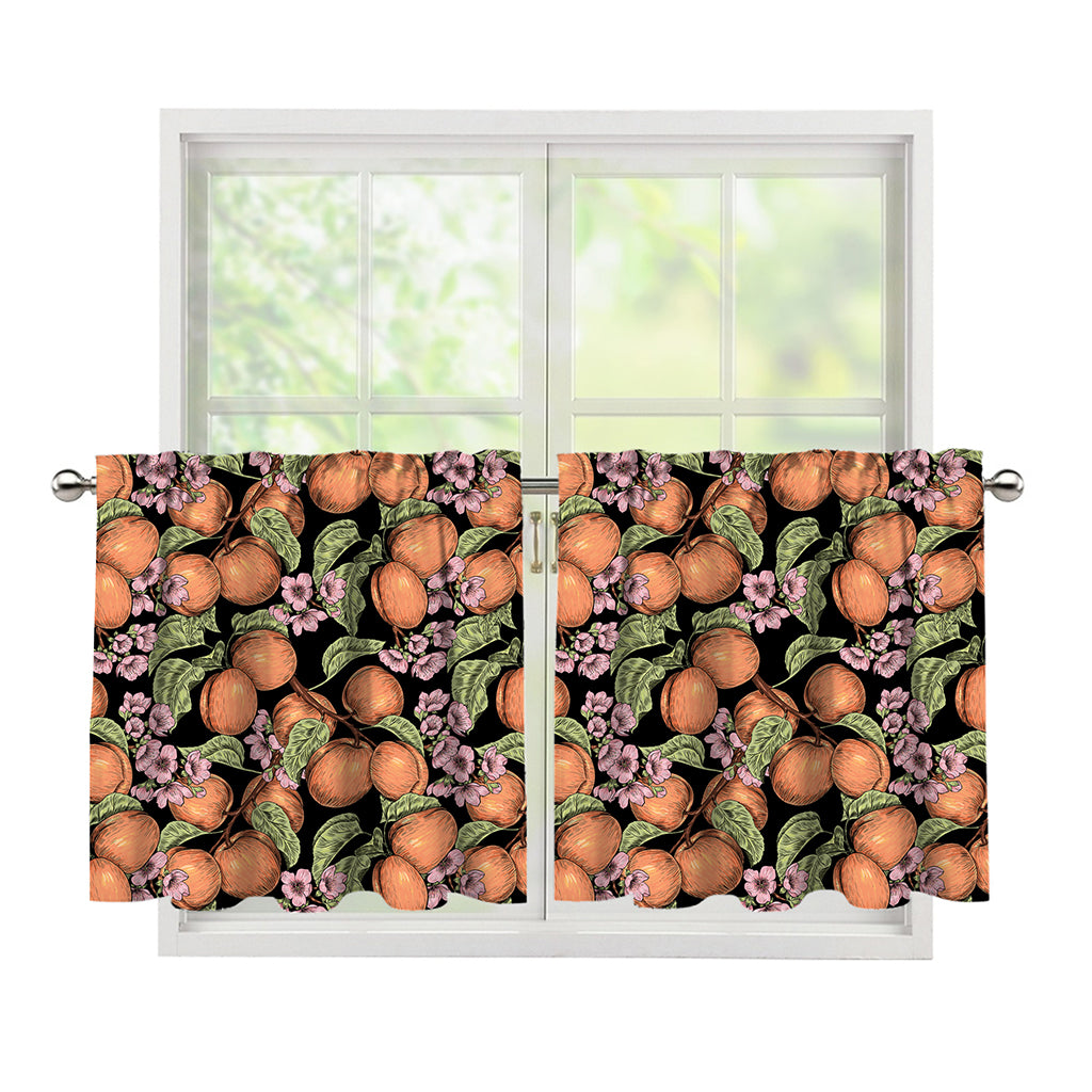 Apricot And Flower Pattern Print Tier Curtains