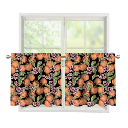 Apricot And Flower Pattern Print Tier Curtains