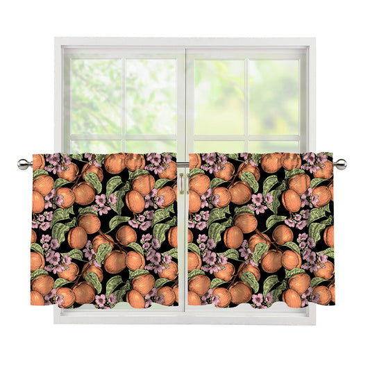 Apricot And Flower Pattern Print Tier Curtains