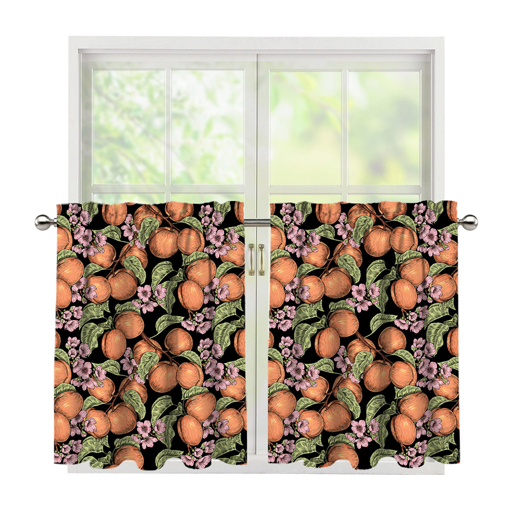 Apricot And Flower Pattern Print Tier Curtains