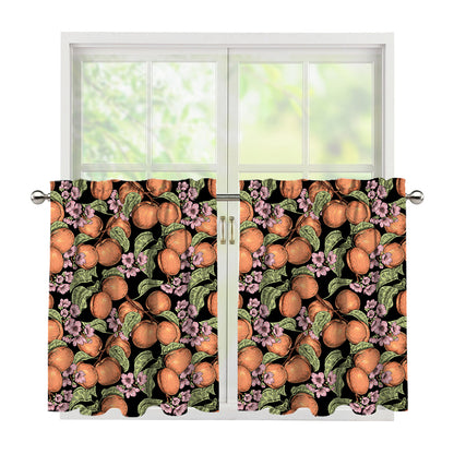Apricot And Flower Pattern Print Tier Curtains