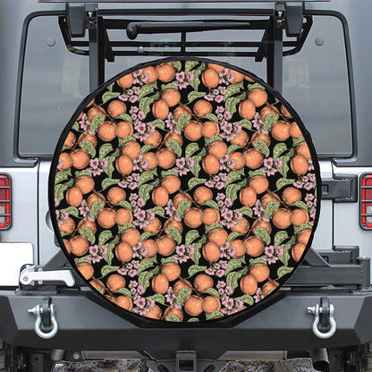 Apricot And Flower Pattern Print Tire Cover