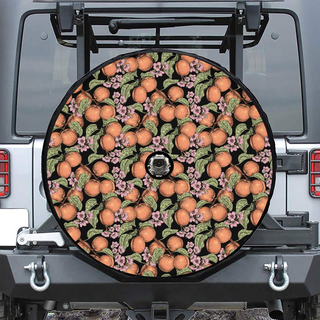 Apricot And Flower Pattern Print Tire Cover With Camera Hole