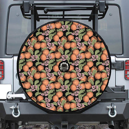 Apricot And Flower Pattern Print Tire Cover With Camera Hole