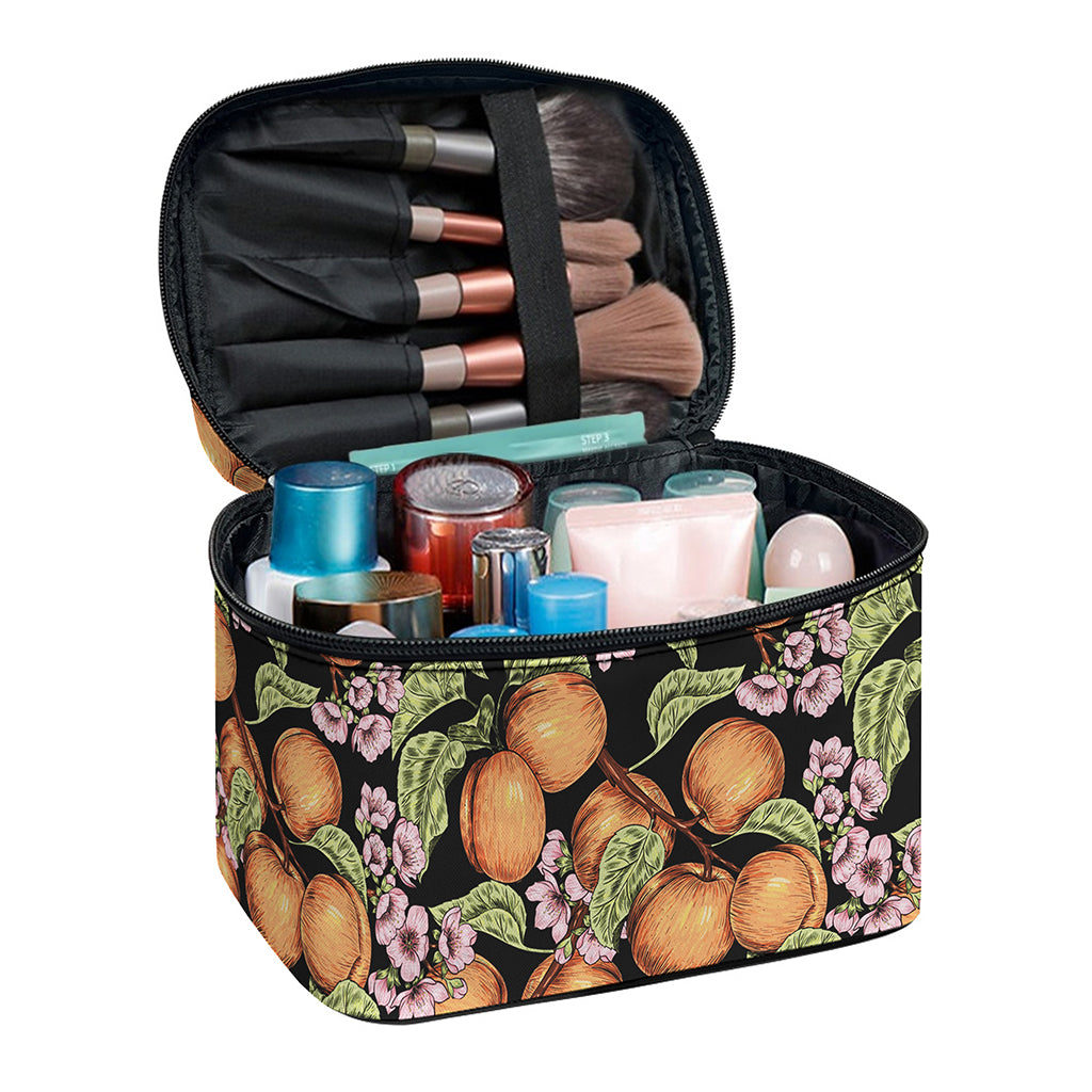 Apricot And Flower Pattern Print Travel Makeup Bag