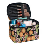 Apricot And Flower Pattern Print Travel Makeup Bag