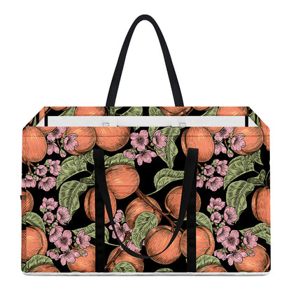 Apricot And Flower Pattern Print Utility Tote Bag
