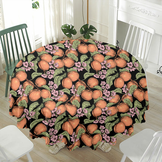 Apricot And Flower Pattern Print Waterproof Round Tablecloth