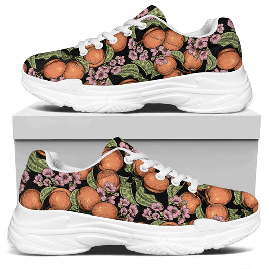 Apricot And Flower Pattern Print White Chunky Shoes