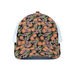 Apricot And Flower Pattern Print White Mesh Trucker Cap