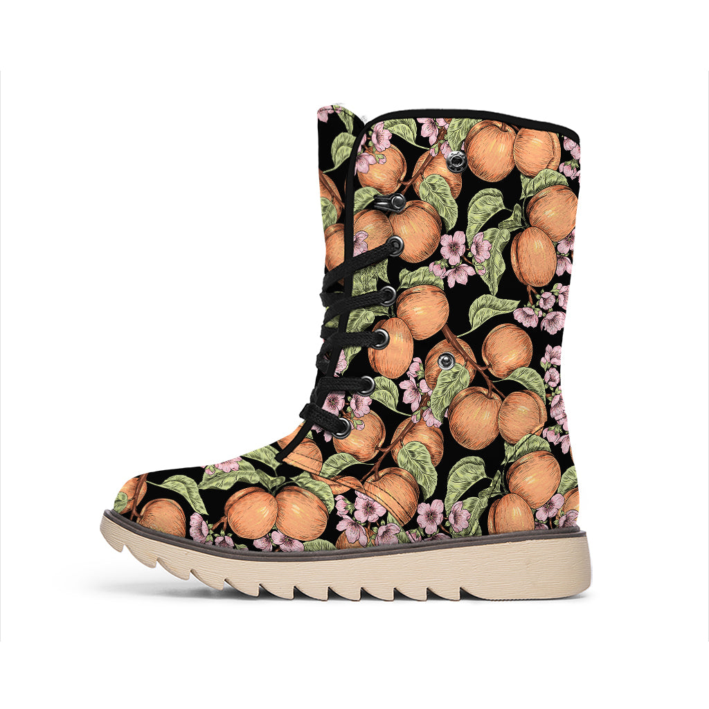 Apricot And Flower Pattern Print Winter Boots