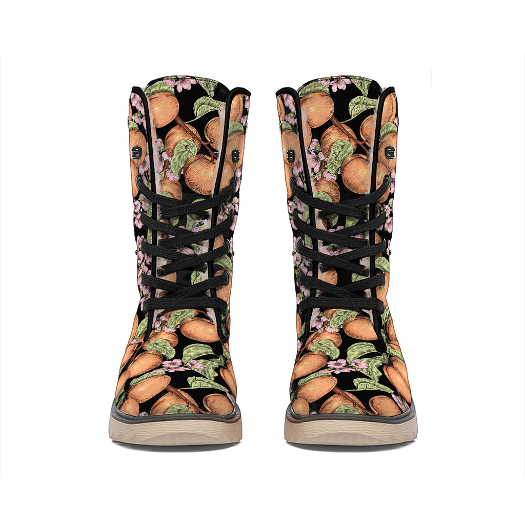 Apricot And Flower Pattern Print Winter Boots