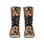 Apricot And Flower Pattern Print Winter Boots