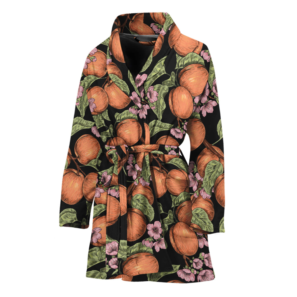 Apricot And Flower Pattern Print Women's Bathrobe