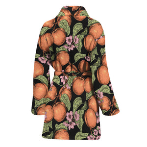 Apricot And Flower Pattern Print Women's Bathrobe