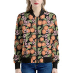 Apricot And Flower Pattern Print Women's Bomber Jacket