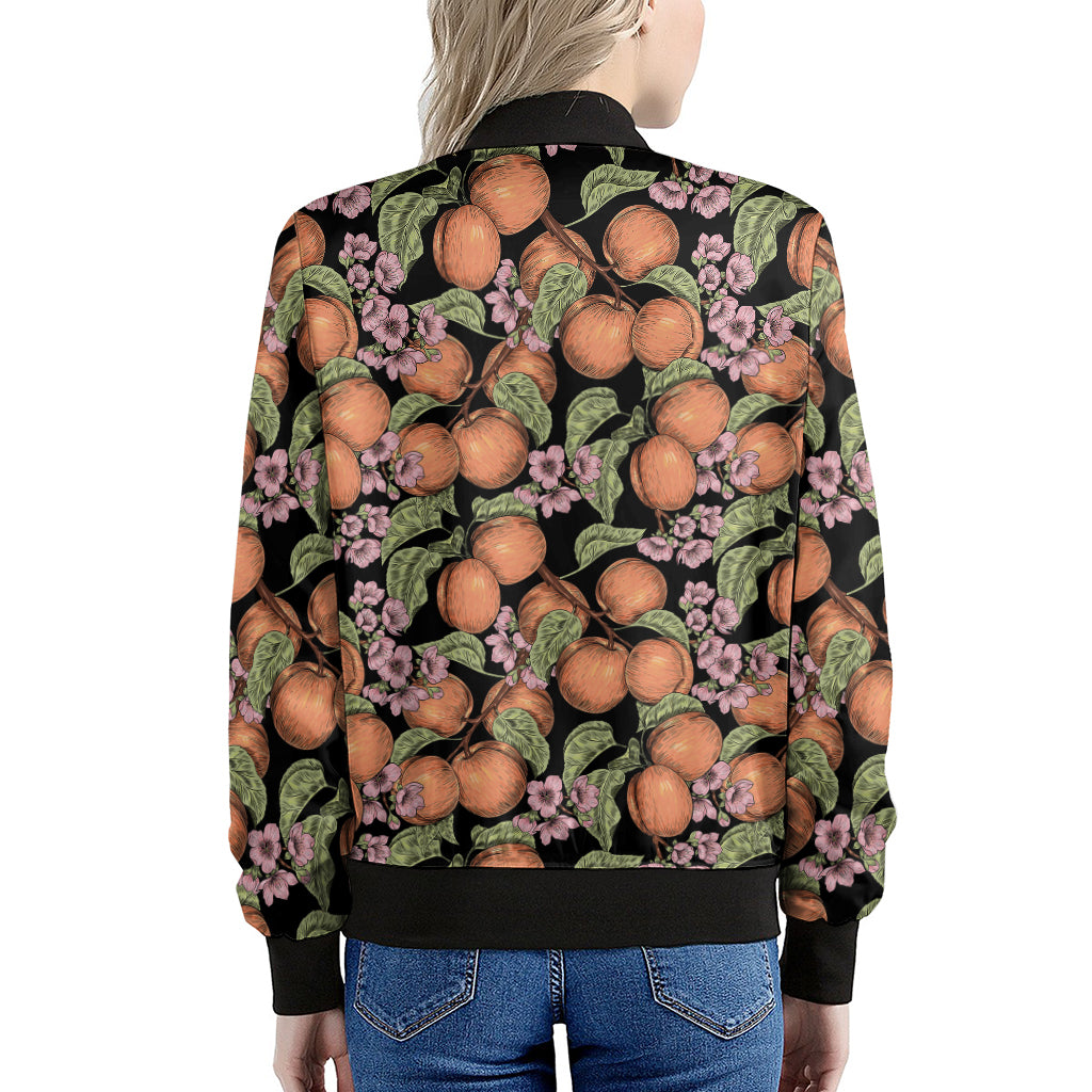 Apricot And Flower Pattern Print Women's Bomber Jacket