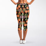 Apricot And Flower Pattern Print Women's Capri Leggings