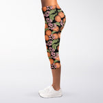 Apricot And Flower Pattern Print Women's Capri Leggings