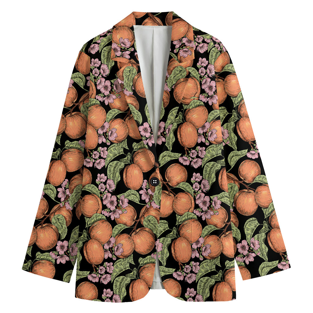 Apricot And Flower Pattern Print Women's Cotton Blazer