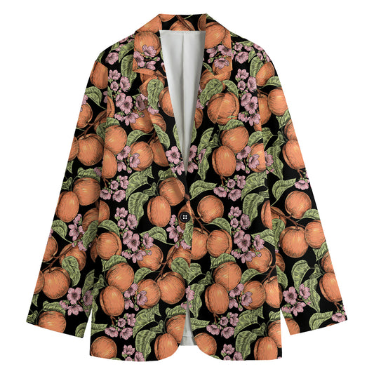 Apricot And Flower Pattern Print Women's Cotton Blazer