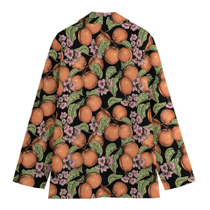 Apricot And Flower Pattern Print Women's Cotton Blazer