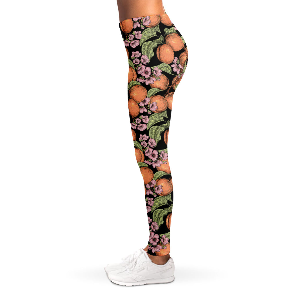 Apricot And Flower Pattern Print Women's Leggings
