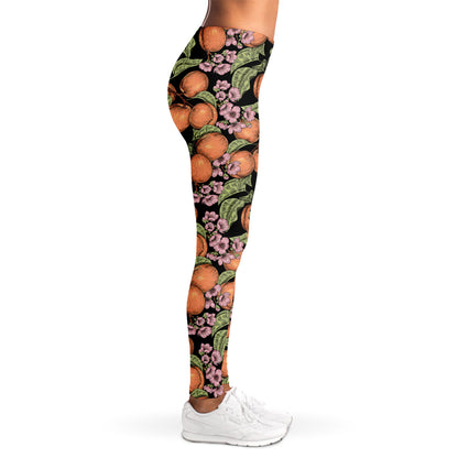 Apricot And Flower Pattern Print Women's Leggings