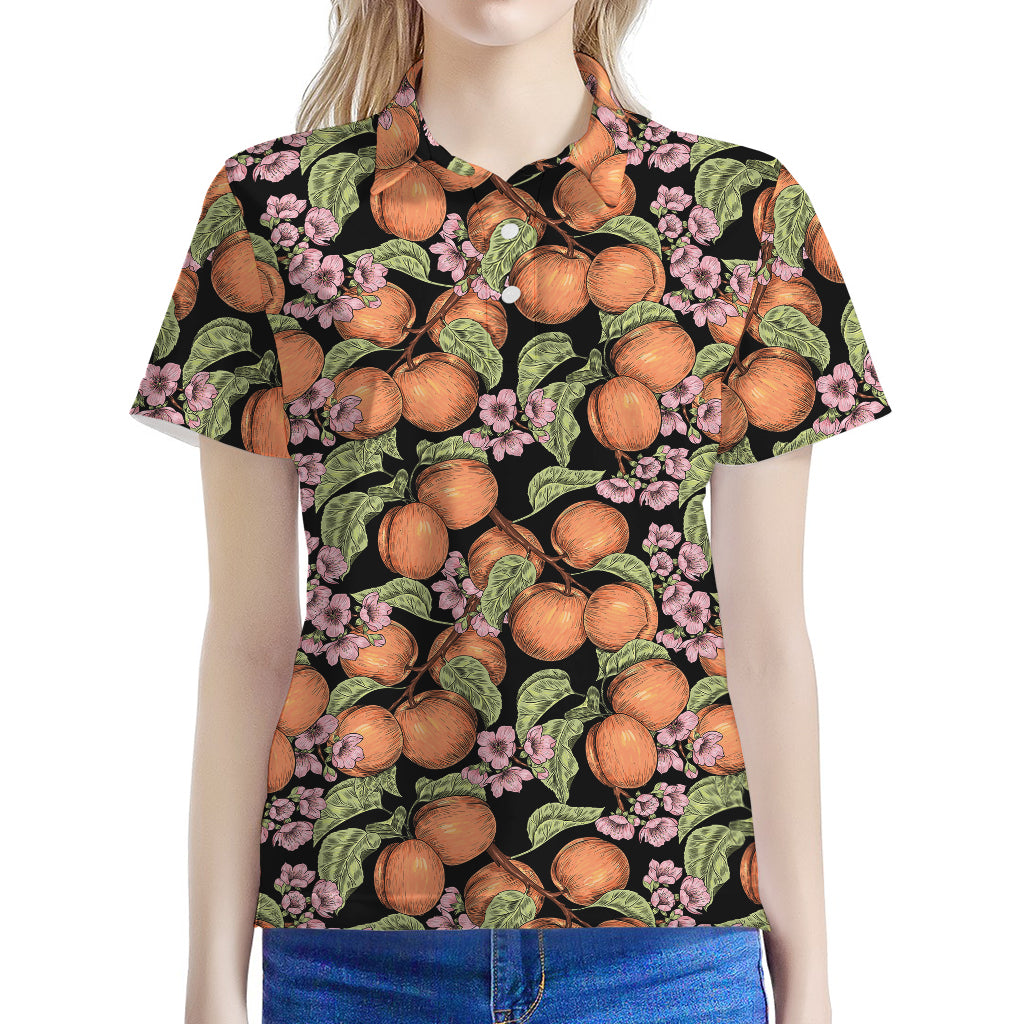 Apricot And Flower Pattern Print Women's Polo Shirt