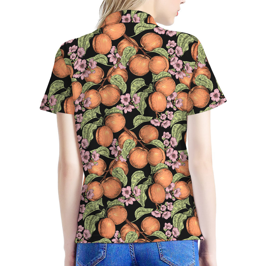 Apricot And Flower Pattern Print Women's Polo Shirt