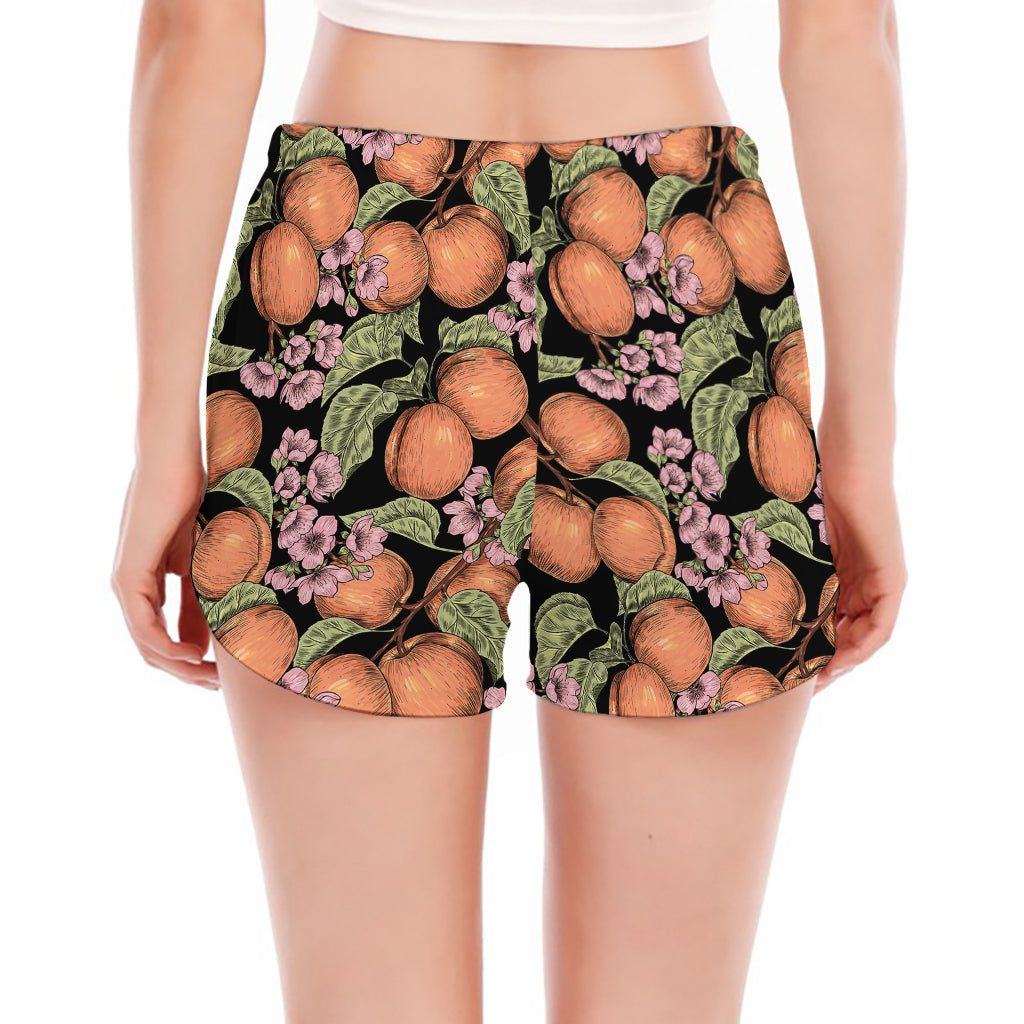 Apricot And Flower Pattern Print Women's Split Running Shorts