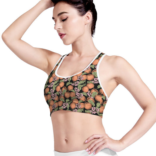 Apricot And Flower Pattern Print Women's Sports Bra
