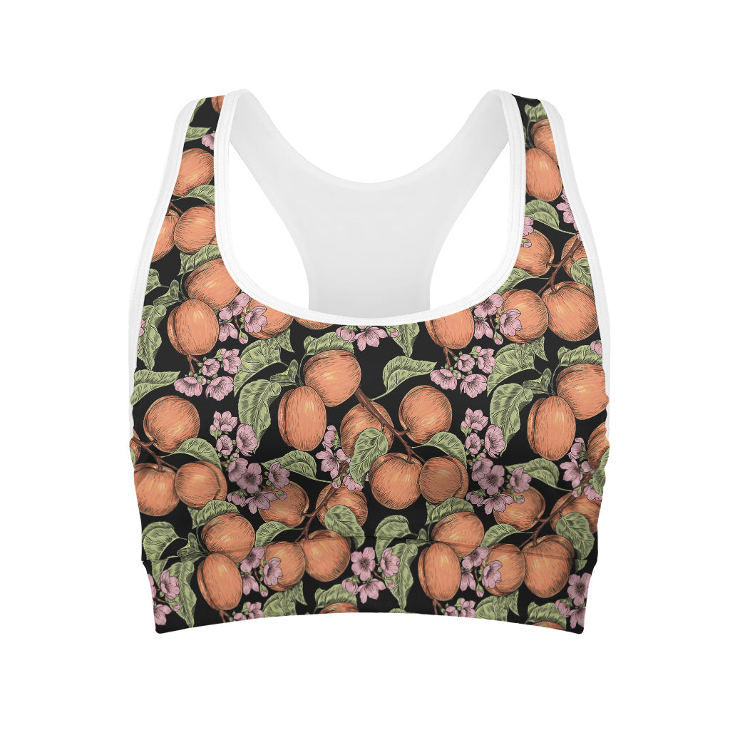 Apricot And Flower Pattern Print Women's Sports Bra