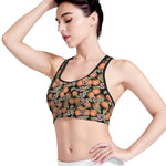 Apricot And Flower Pattern Print Women's Sports Bra