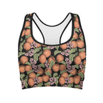 Apricot And Flower Pattern Print Women's Sports Bra